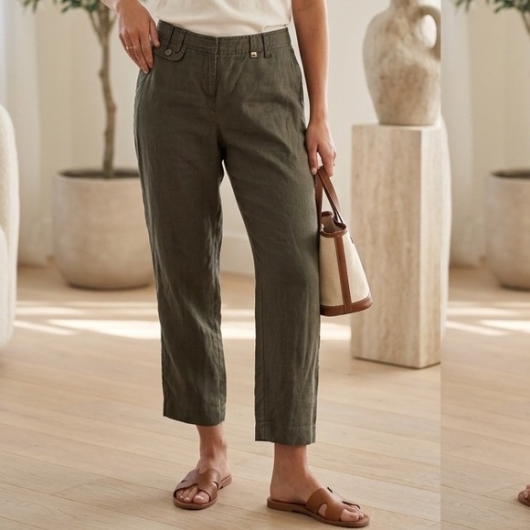 Mexx Pants - Mexx Olive Linen Cropped Straight-Leg Pants